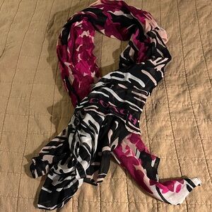 Coach Black and Pink Silk Blend Scarf